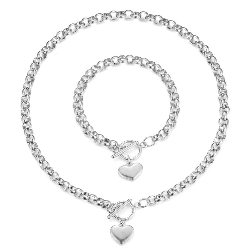 Chunky Chain Necklace & Bracelet Gift Set With Heart Lock