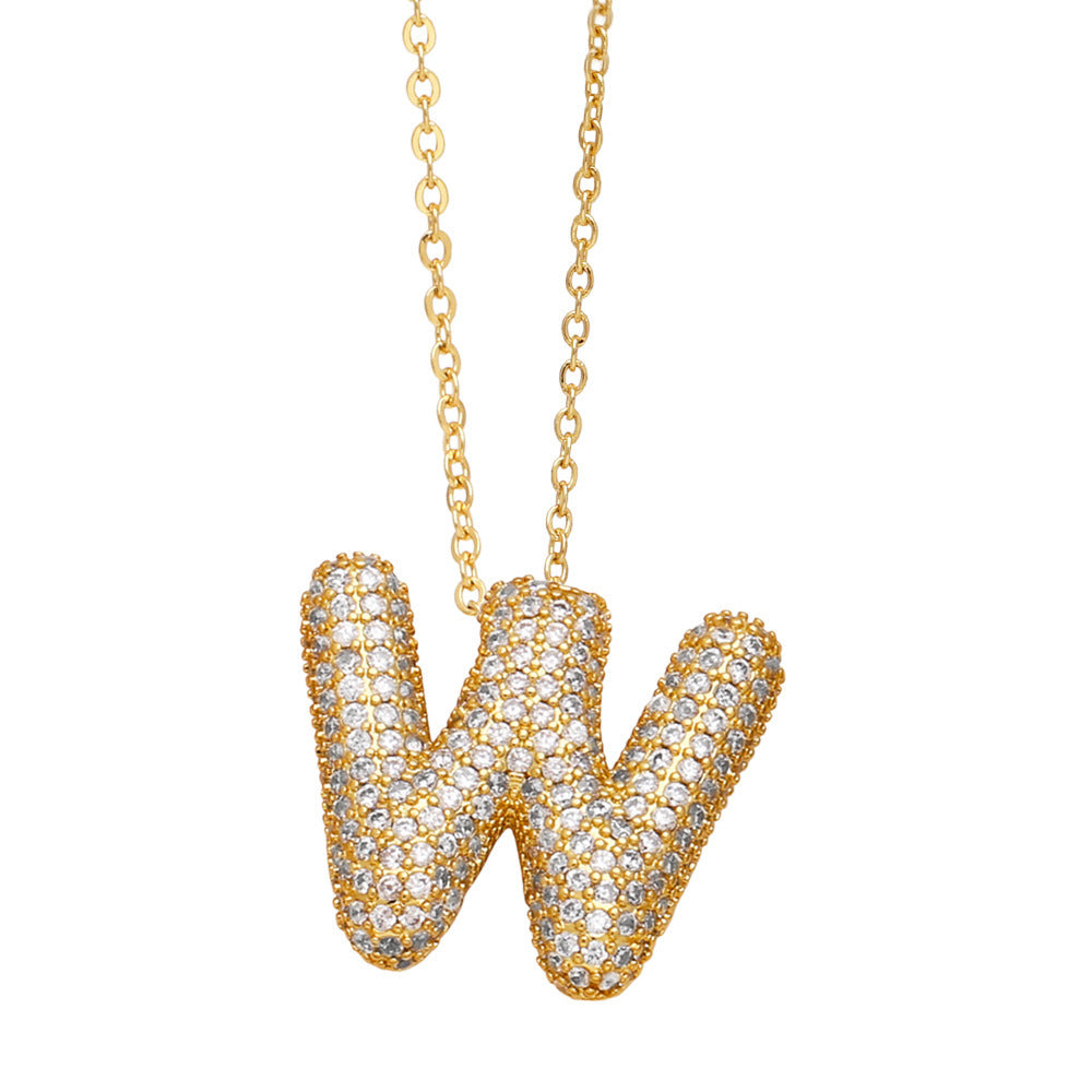 Crystal Fashion Bubble Letter Necklace