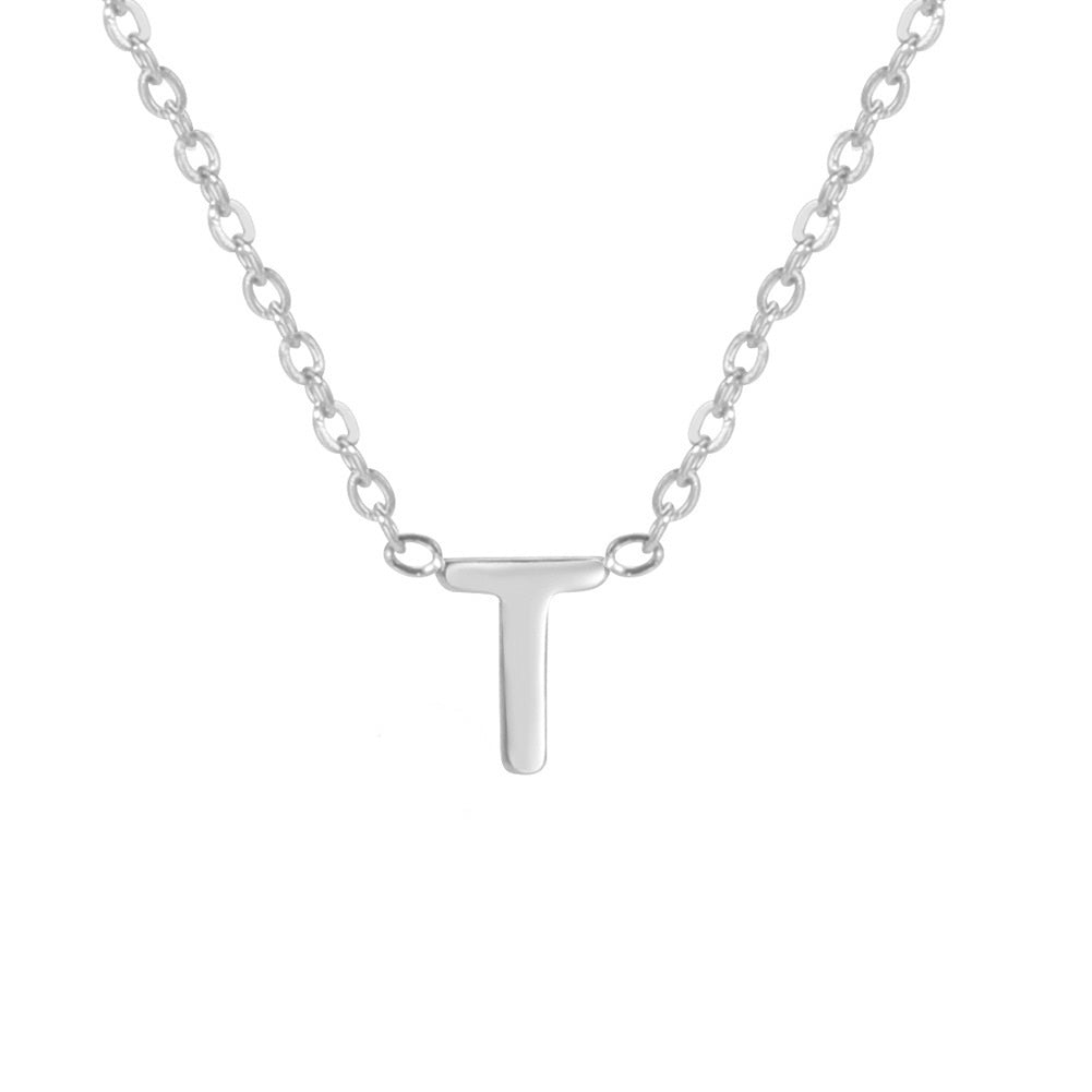 Sharp Silver Initial Necklace – Structured Design with Dual-Sided Chain