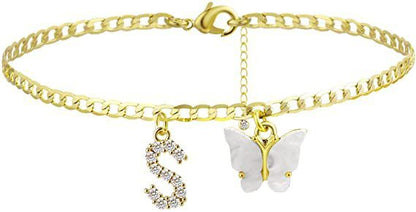 Butterfly & Sparkle Letter Anklet