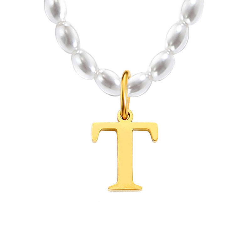 Pearl Charm Letter Necklace