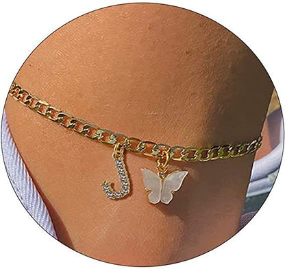 Butterfly & Sparkle Letter Anklet