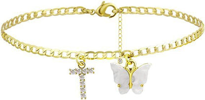 Butterfly & Sparkle Letter Anklet