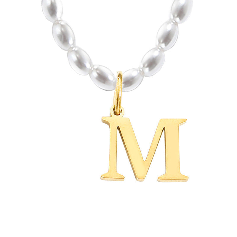 Pearl Charm Letter Necklace