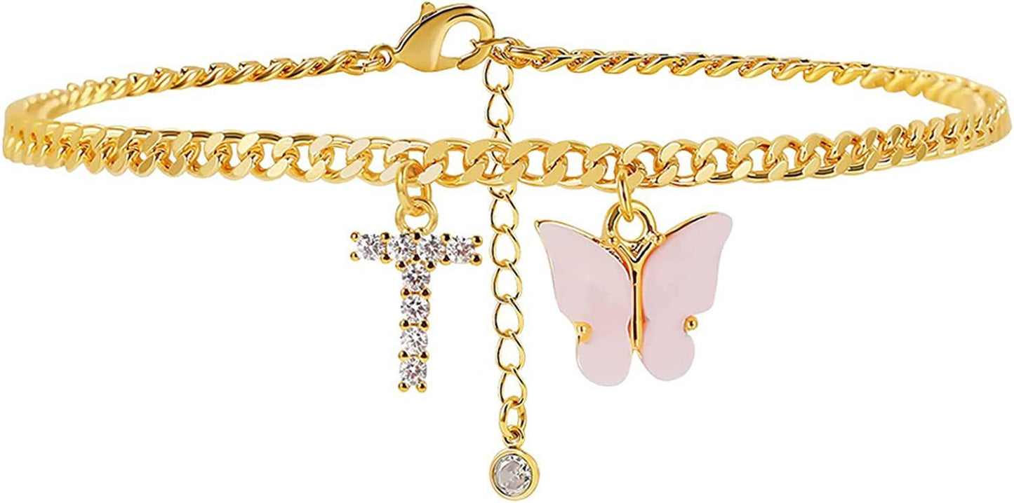 Butterfly & Sparkle Letter Anklet