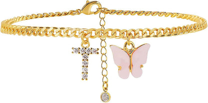Butterfly & Sparkle Letter Anklet
