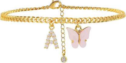 Butterfly & Sparkle Letter Anklet