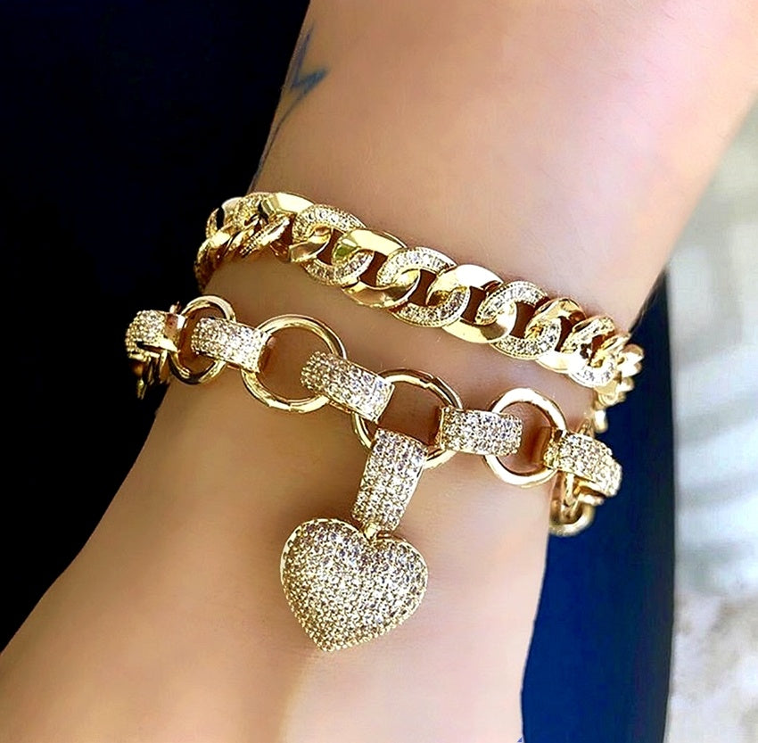 "Radiant Heart" Luxury Gift Set —  Gold Plated Necklace & Bracelet with Pavé Zirconia