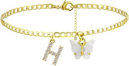 Butterfly & Sparkle Letter Anklet