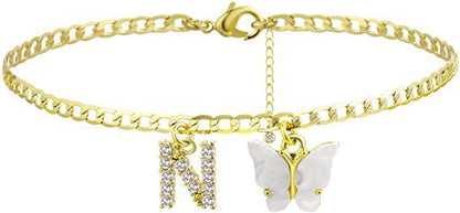 Butterfly & Sparkle Letter Anklet