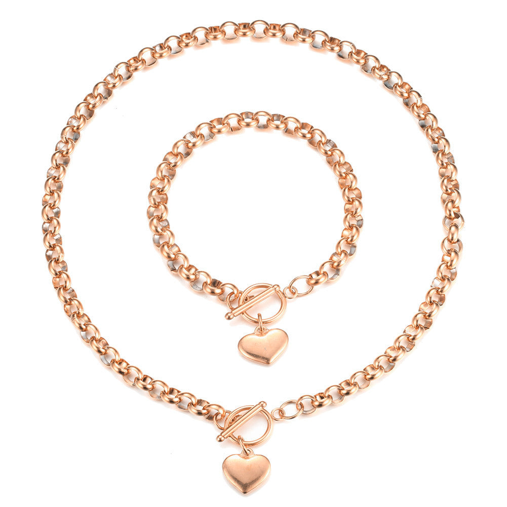 Chunky Chain Necklace & Bracelet Gift Set With Heart Lock