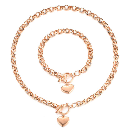 Chunky Chain Necklace & Bracelet Gift Set With Heart Lock