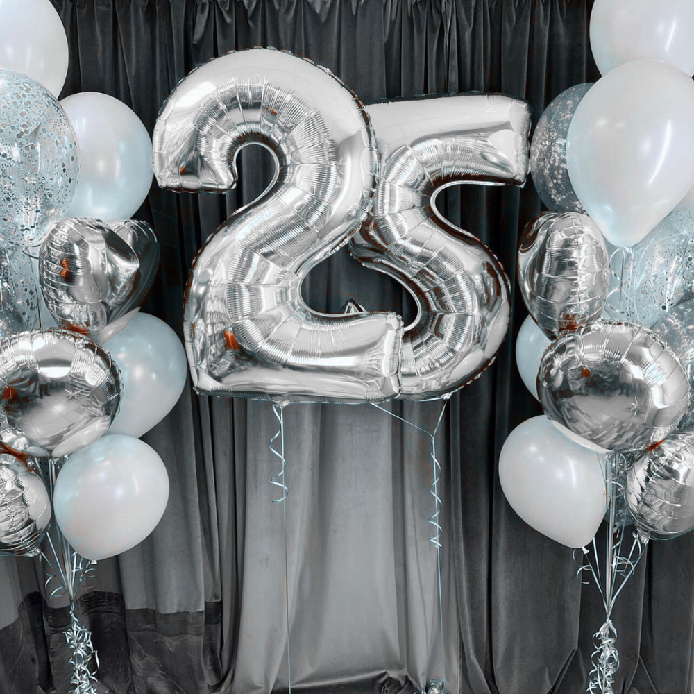 Silver Number Balloons