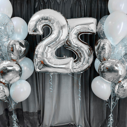 Silver Number Balloons