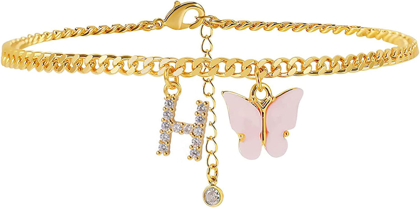 Butterfly & Sparkle Letter Anklet