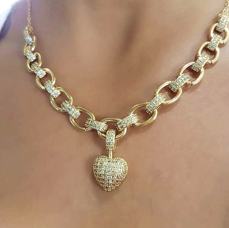 "Radiant Heart" Luxury Gift Set —  Gold Plated Necklace & Bracelet with Pavé Zirconia