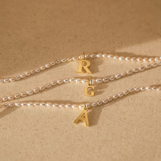 Pearl Charm Letter Necklace