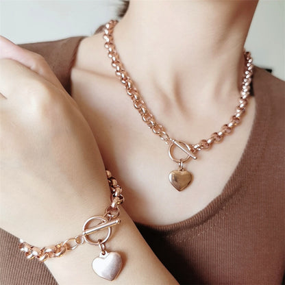 Chunky Chain Necklace & Bracelet Gift Set With Heart Lock
