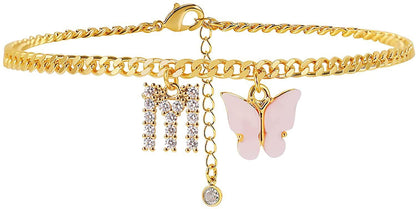 Butterfly & Sparkle Letter Anklet