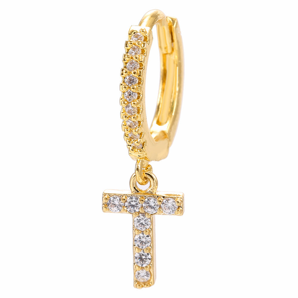 Sparkly Letter Dangle Hoop Earrings