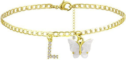 Butterfly & Sparkle Letter Anklet