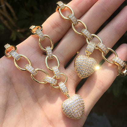 "Radiant Heart" Luxury Gift Set —  Gold Plated Necklace & Bracelet with Pavé Zirconia