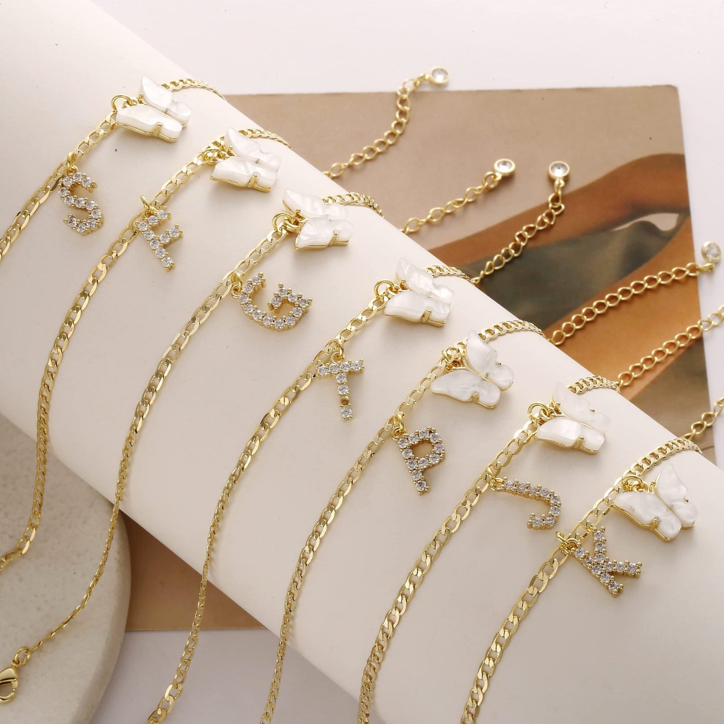 Butterfly & Sparkle Letter Anklet