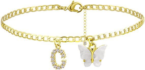 Butterfly & Sparkle Letter Anklet