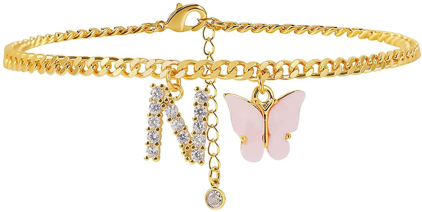 Butterfly & Sparkle Letter Anklet