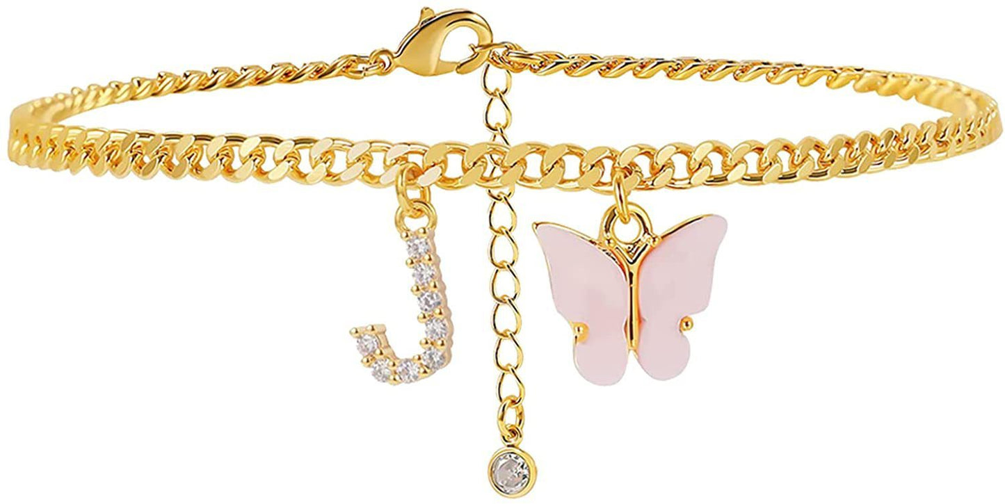 Butterfly & Sparkle Letter Anklet