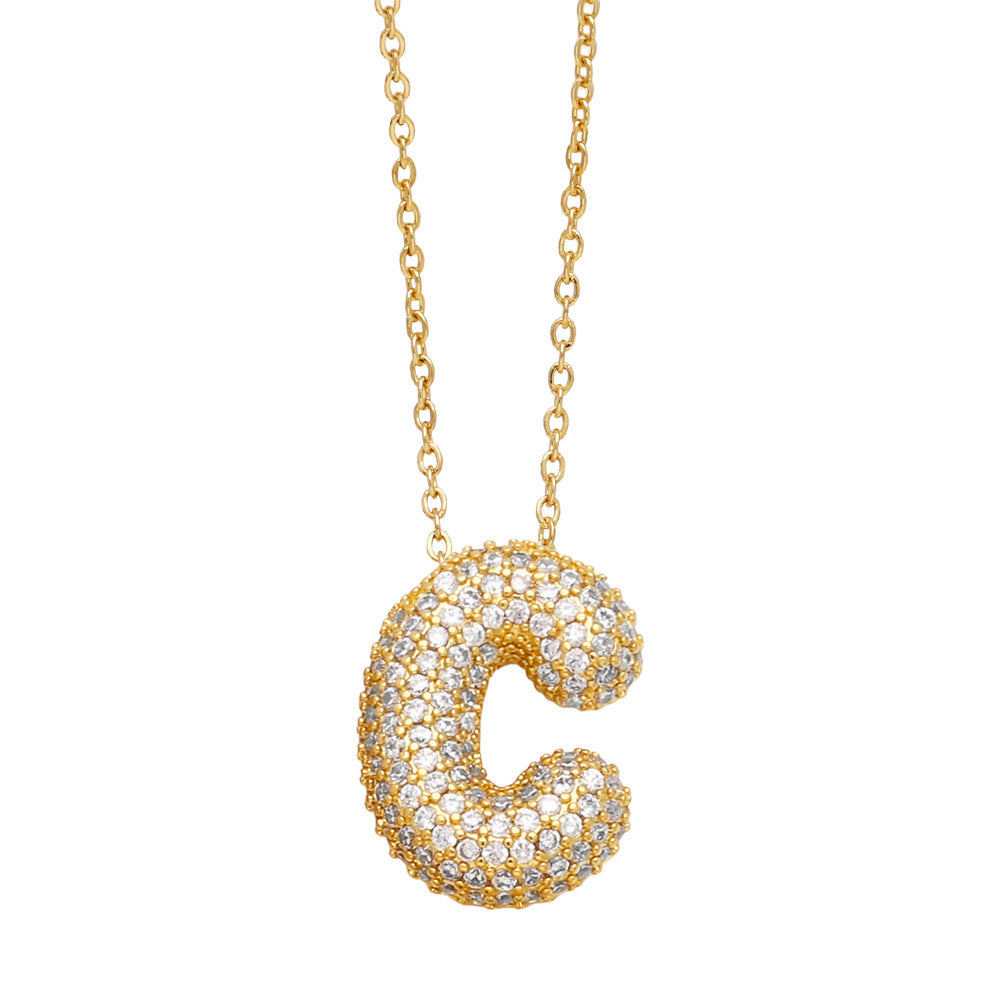 Crystal Fashion Bubble Letter Necklace
