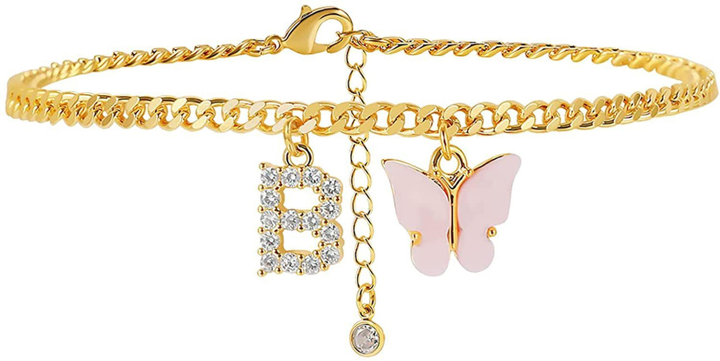 Butterfly & Sparkle Letter Anklet