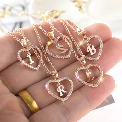 Tiny Crystal Initial Heart Necklace