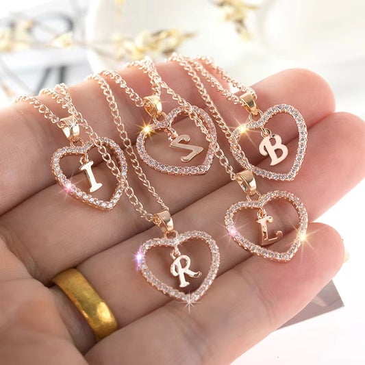 Tiny Crystal Initial Heart Necklace