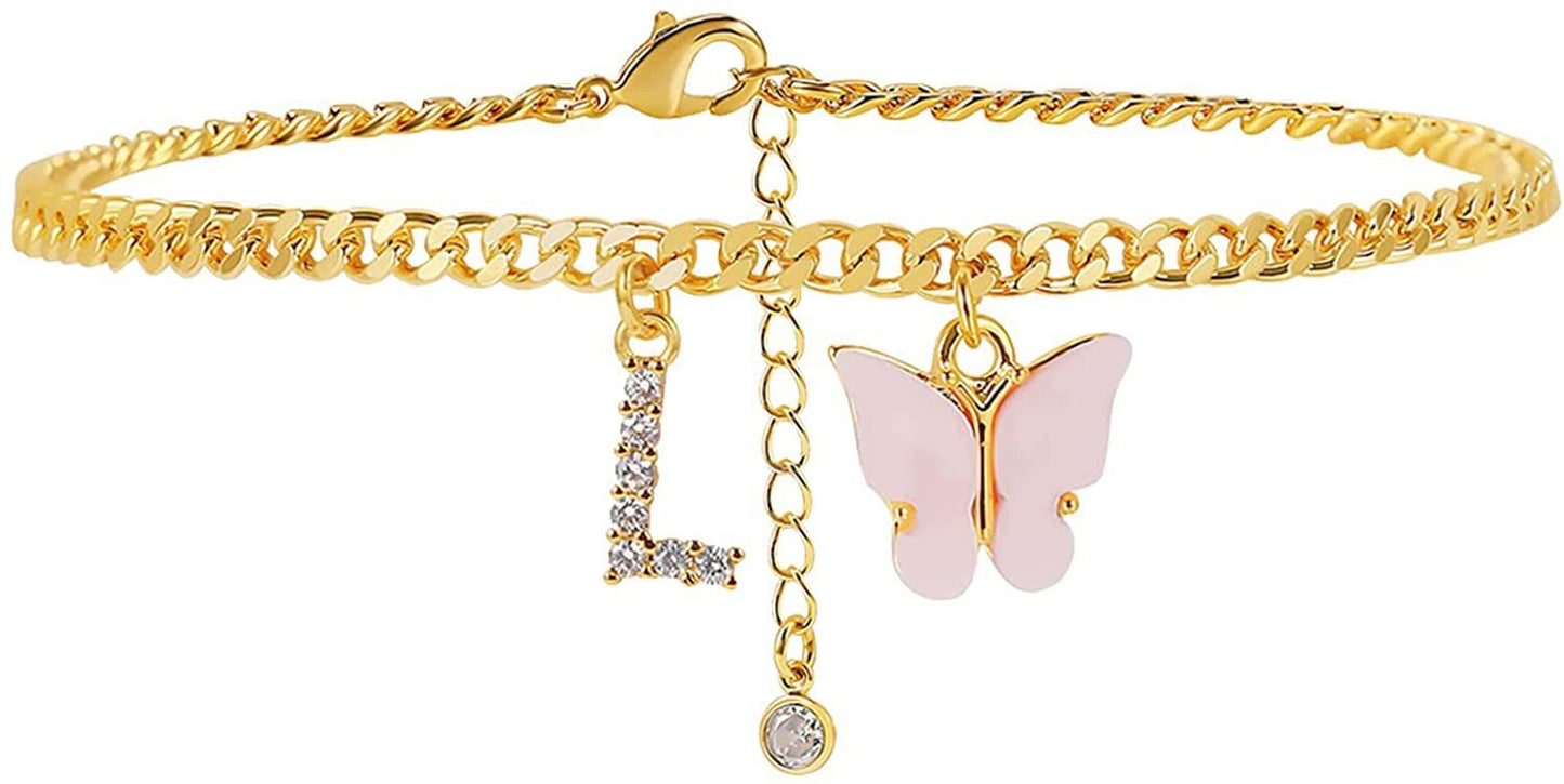 Butterfly & Sparkle Letter Anklet