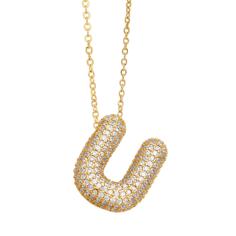 Crystal Fashion Bubble Letter Necklace
