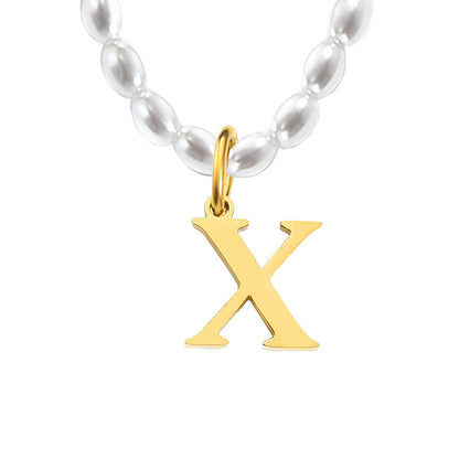 Pearl Charm Letter Necklace