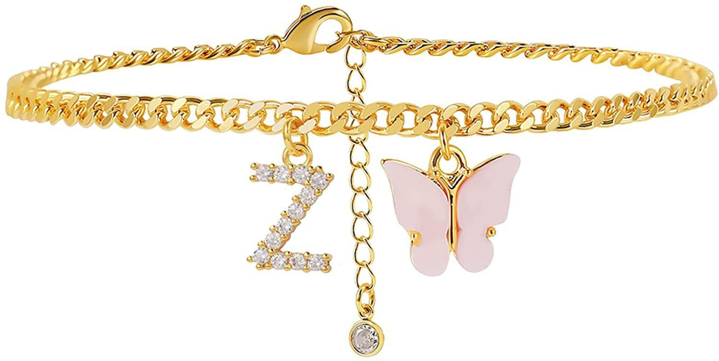 Butterfly & Sparkle Letter Anklet