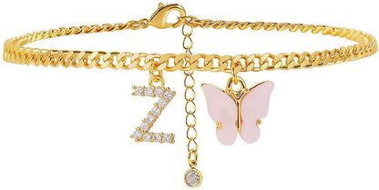 Butterfly & Sparkle Letter Anklet