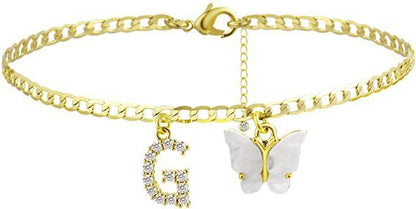 Butterfly & Sparkle Letter Anklet