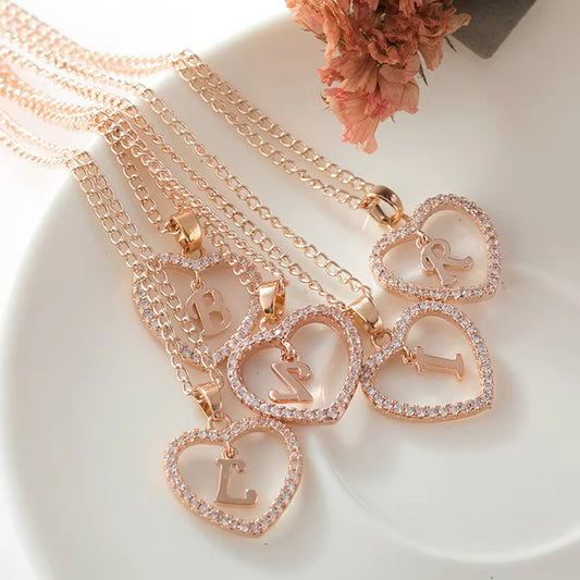 Tiny Crystal Initial Heart Necklace