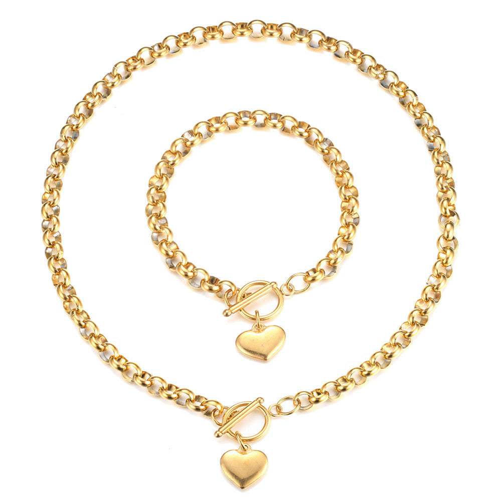 Chunky Chain Necklace & Bracelet Gift Set With Heart Lock
