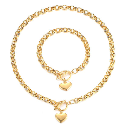 Chunky Chain Necklace & Bracelet Gift Set With Heart Lock