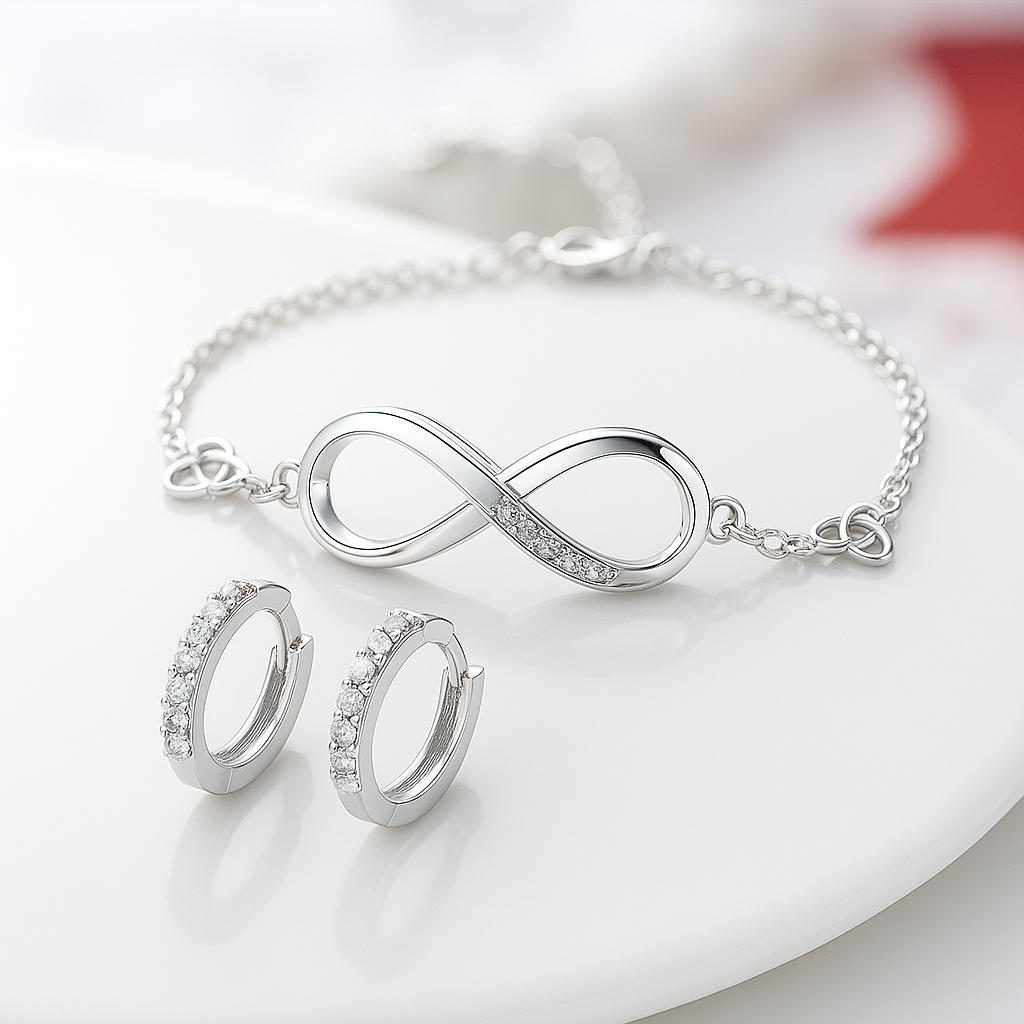 Sterling Silver Huggie Earrings & Bracelet Set – Bridal Accessories Ireland | Irish Gifts for Her | Jewellery Ireland