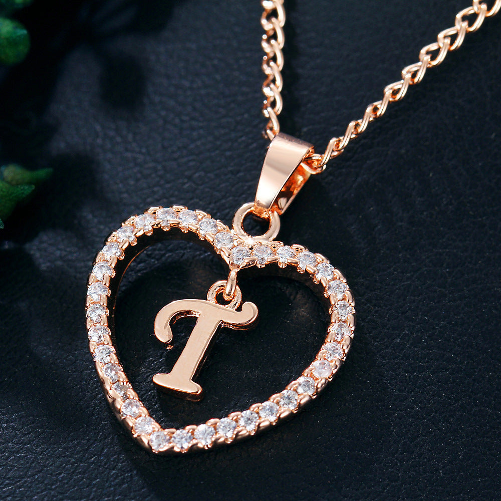 Tiny Crystal Initial Heart Necklace