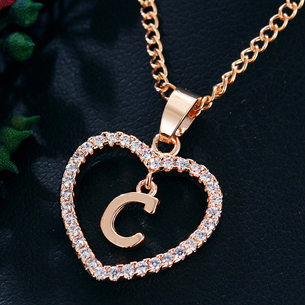 Tiny Crystal Initial Heart Necklace