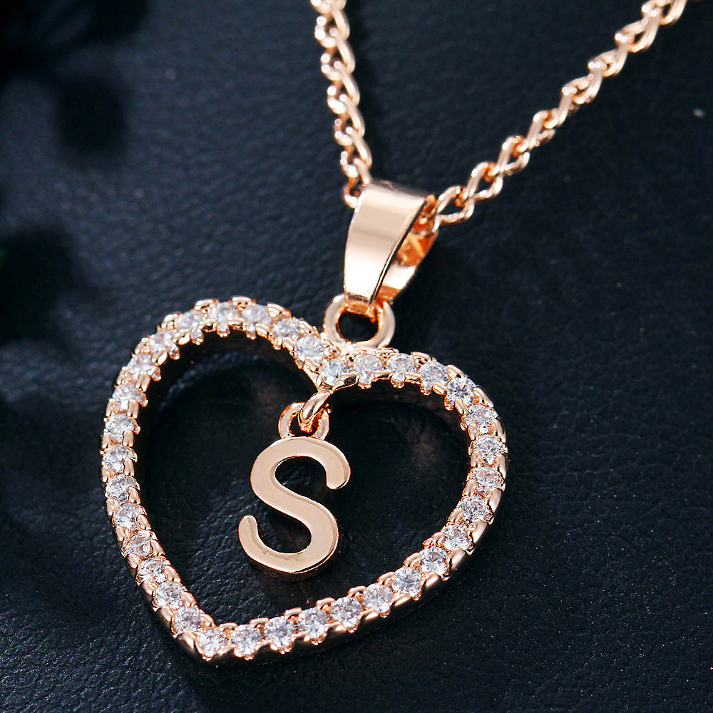 Tiny Crystal Initial Heart Necklace