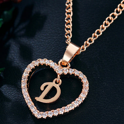 Tiny Crystal Initial Heart Necklace