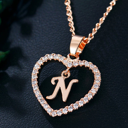 Tiny Crystal Initial Heart Necklace