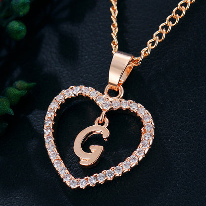 Tiny Crystal Initial Heart Necklace